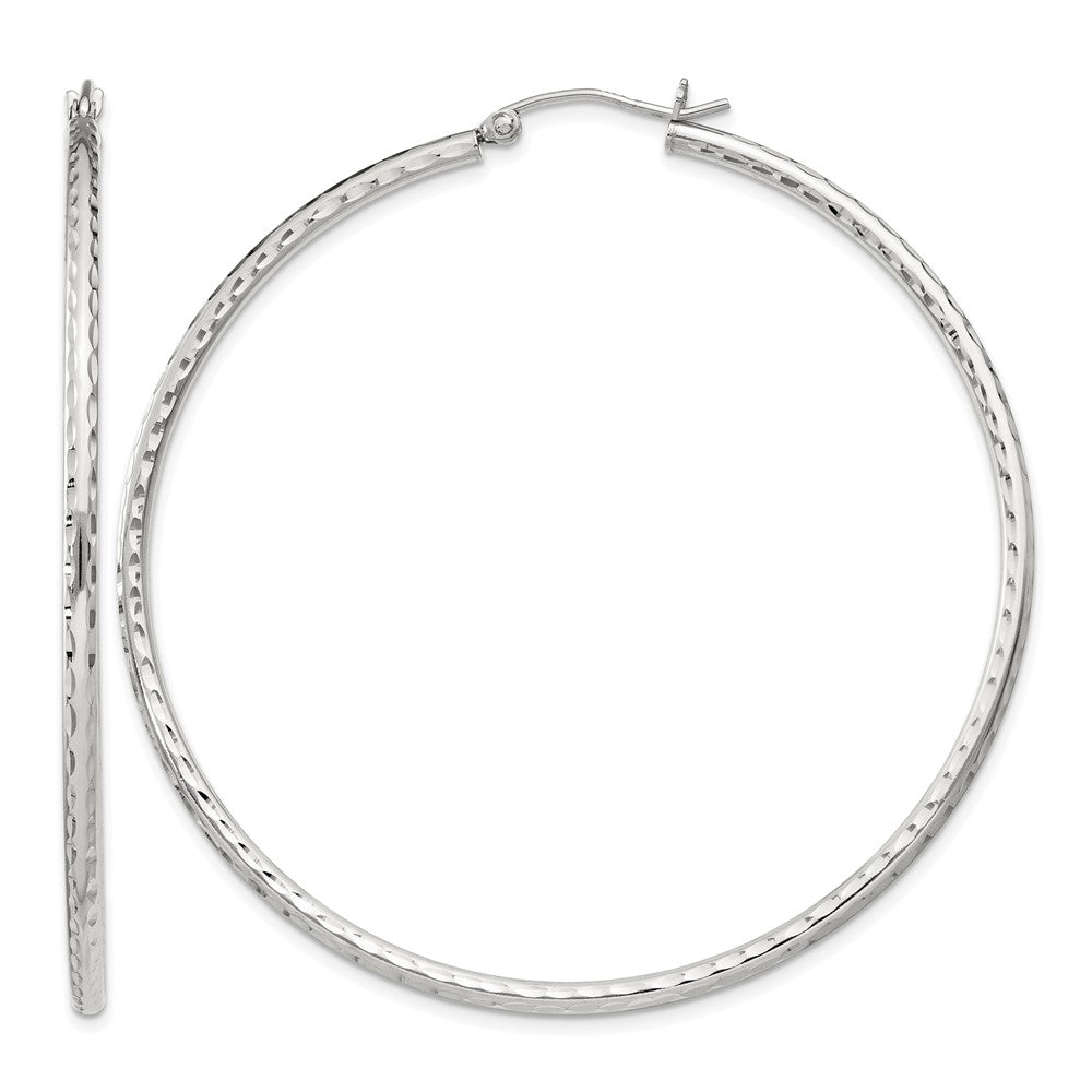Sterling Silver 2mm Diamond Cut Hoop Earrings