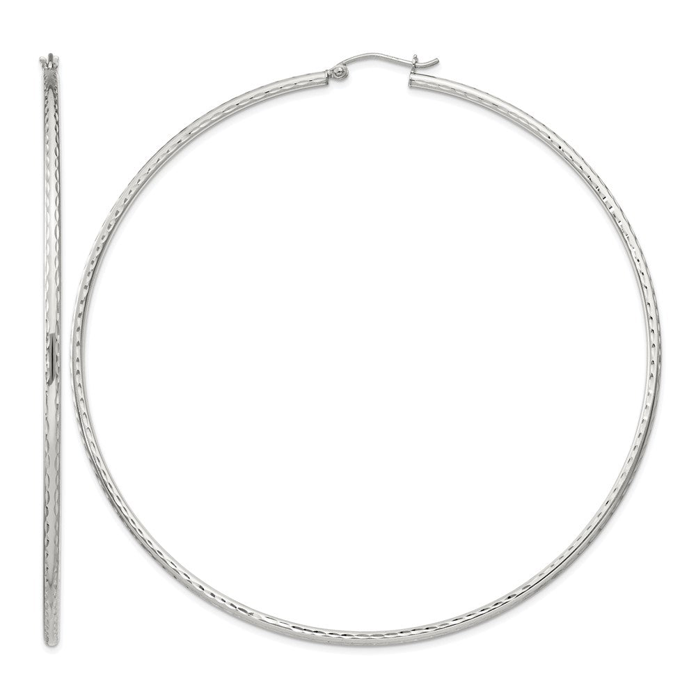 Sterling Silver 2mm Diamond Cut Hoop Earrings