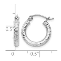 Sterling Silver Rhodium-plated 2.5mm Diamond-cut Hoop Earrings