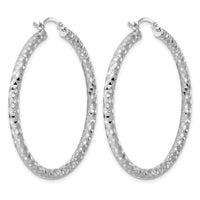 Sterling Silver Rhodium-plated 3.00mm Diamond Cut Hoop Earrings