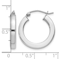 Sterling Silver Rhodium-plated 3x20mm Square Tube Hoop Earrings