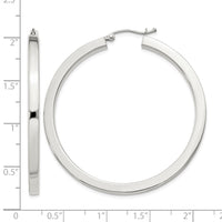 Sterling Silver 3x45mm Square Tube Hoop Earrings