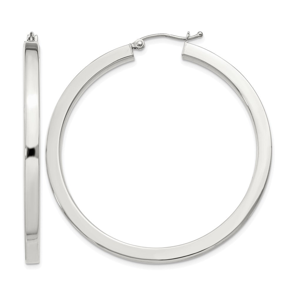 Sterling Silver 3x45mm Square Tube Hoop Earrings