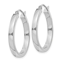 Sterling Silver RH-plated Concave 3x1x25mm Rectangular Tube Hoop Earrings