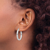 Sterling Silver RH-plated Concave 3x1x25mm Rectangular Tube Hoop Earrings