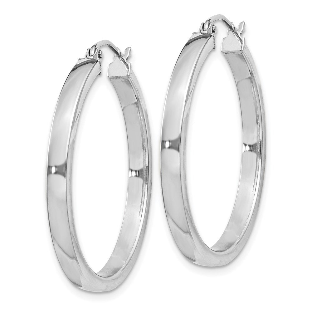 Sterling Silver RH-plated Concave 3x1x30mm Rectangular Tube Hoop Earrings