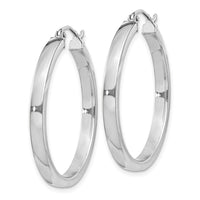 Sterling Silver RH-plated Concave 3x1x30mm Rectangular Tube Hoop Earrings