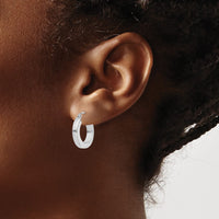 Sterling Silver RH-plated Concave 3x1x30mm Rectangular Tube Hoop Earrings