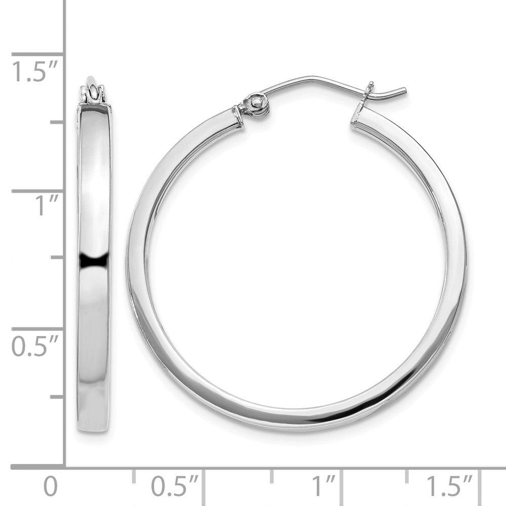 Sterling Silver RH-plated Concave 3x1x30mm Rectangular Tube Hoop Earrings