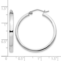 Sterling Silver RH-plated Concave 3x1x30mm Rectangular Tube Hoop Earrings