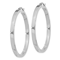 Sterling Silver RH-plated Concave 3x1x40mm Rectangular Tube Hoop Earrings
