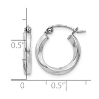 Sterling Silver Rhodium-plated Twisted 2.5x15mmHoop Earrings