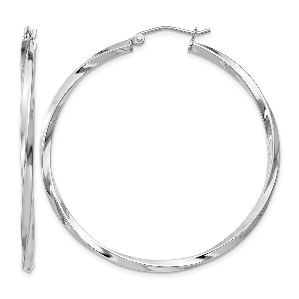 Sterling Silver Rhodium-plated Twisted 2.5x45mmHoop Earrings