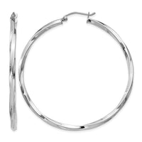 Sterling Silver Rhodium-plated Twisted 2.5x50mmHoop Earrings