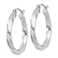 Sterling Silver Rhodium-plated 3x25mmTwisted Hoop Earrings