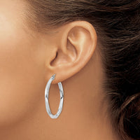 Sterling Silver Rhodium-plated 3x35mmTwisted Hoop Earrings