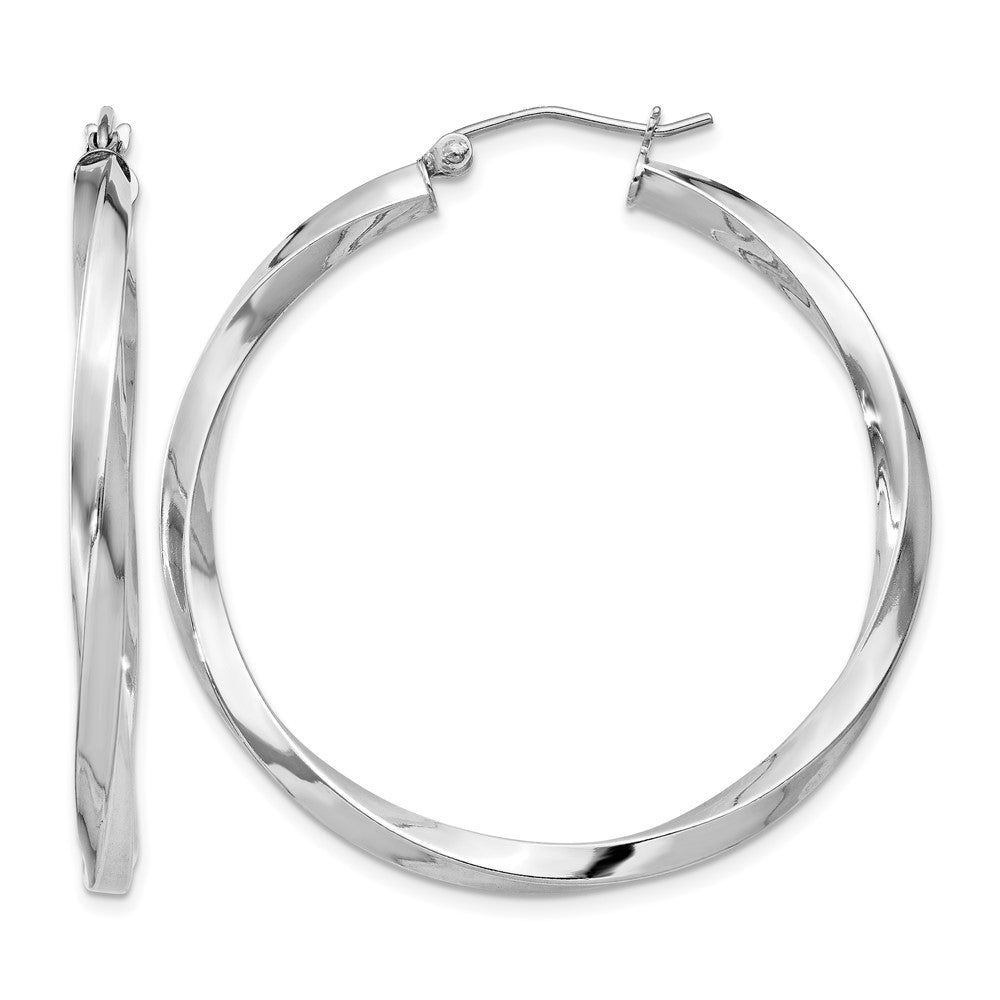 Sterling Silver Rhodium-plated 3x40mmTwisted Hoop Earrings