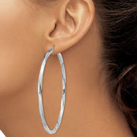 Sterling Silver Rhodium-plated 3x65mmTwisted Hoop Earrings