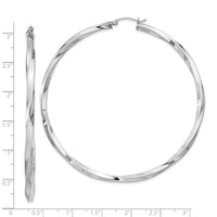 Sterling Silver Rhodium-plated 3x70mmTwisted Hoop Earrings