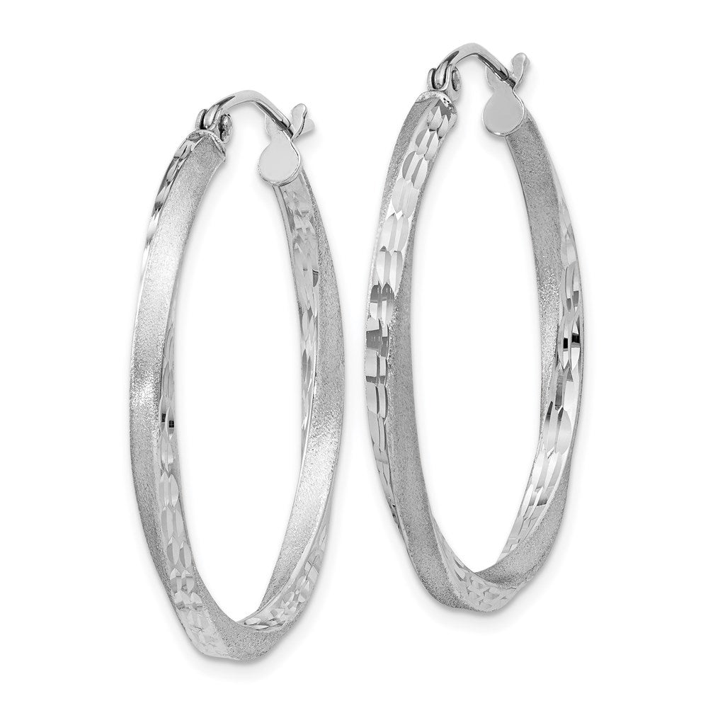 Sterling Silver RH-plated Satin Diamond-cut 2.5x30mm Twisted Hoop Earrings