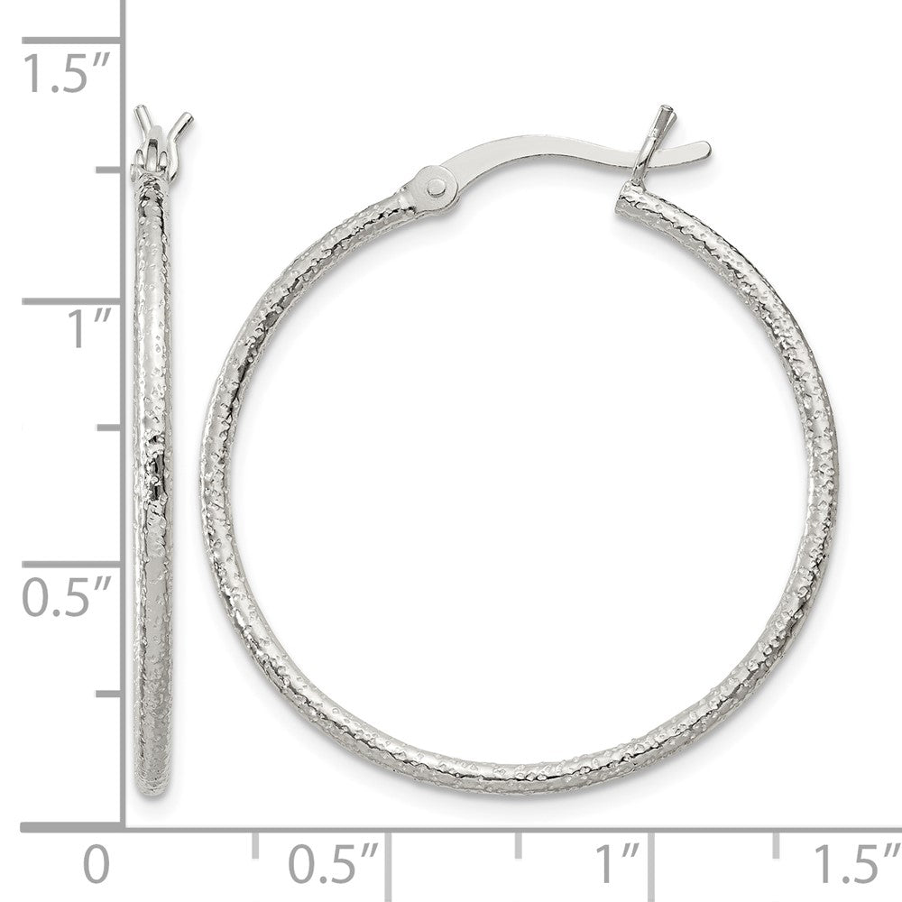 Sterling Silver Textured 2x30mm Hoop Earrings