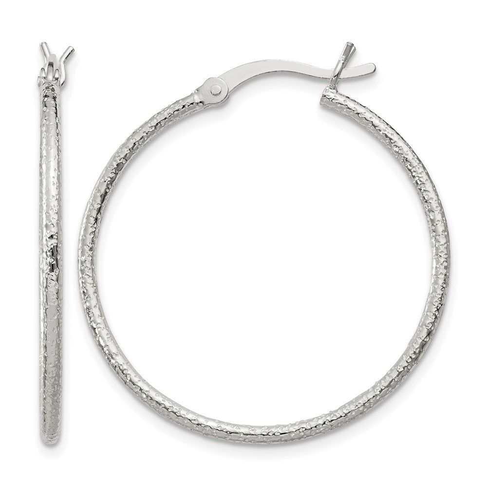 Sterling Silver Textured 2x30mm Hoop Earrings