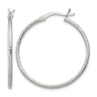 Sterling Silver Textured 2x30mm Hoop Earrings