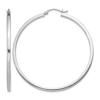 Sterling Silver Rhodium-plated 2x50mm Square Tube Hoop Earrings