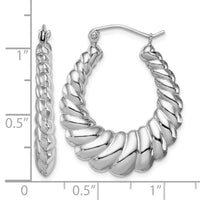 Sterling Silver Rhodium-plated Polished Shrimp Oval Hoop Earrings