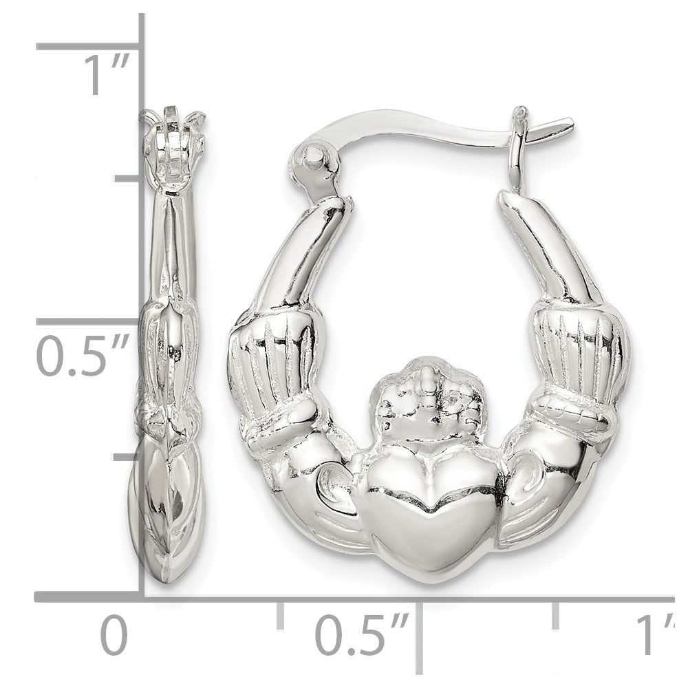 Sterling Silver Polished Claddagh Hoop Earrings