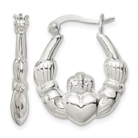 Sterling Silver Polished Claddagh Hoop Earrings