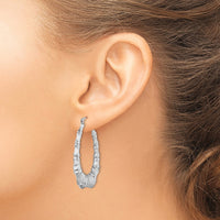 Sterling Silver Rhodium-plated Bamboo Oval Hoop Earrings