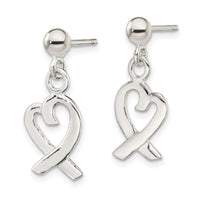 Sterling Silver Heart Dangle Post Earrings