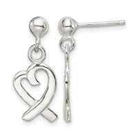 Sterling Silver Heart Dangle Post Earrings
