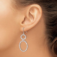 Sterling Silver RH-plated Polished & Hammered Circle & Oval Dangle Earrings