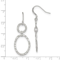Sterling Silver RH-plated Polished & Hammered Circle & Oval Dangle Earrings
