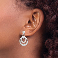 Sterling Silver Rhodium-plated Polished Double Circle Post Dangle Earrings