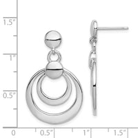 Sterling Silver Rhodium-plated Polished Double Circle Post Dangle Earrings