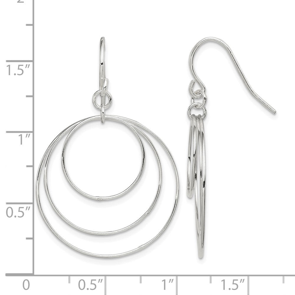 Sterling Silver Polished Fancy Triple Circle Dangle Earrings
