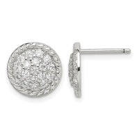 Sterling Silver Rhodium-plated Polished & Twisted CZ Circle Post Earrings