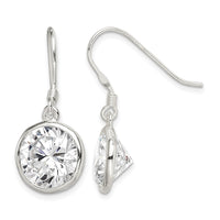 Sterling Silver Polished 11mm Round CZ Bezel Set Dangle Earrings