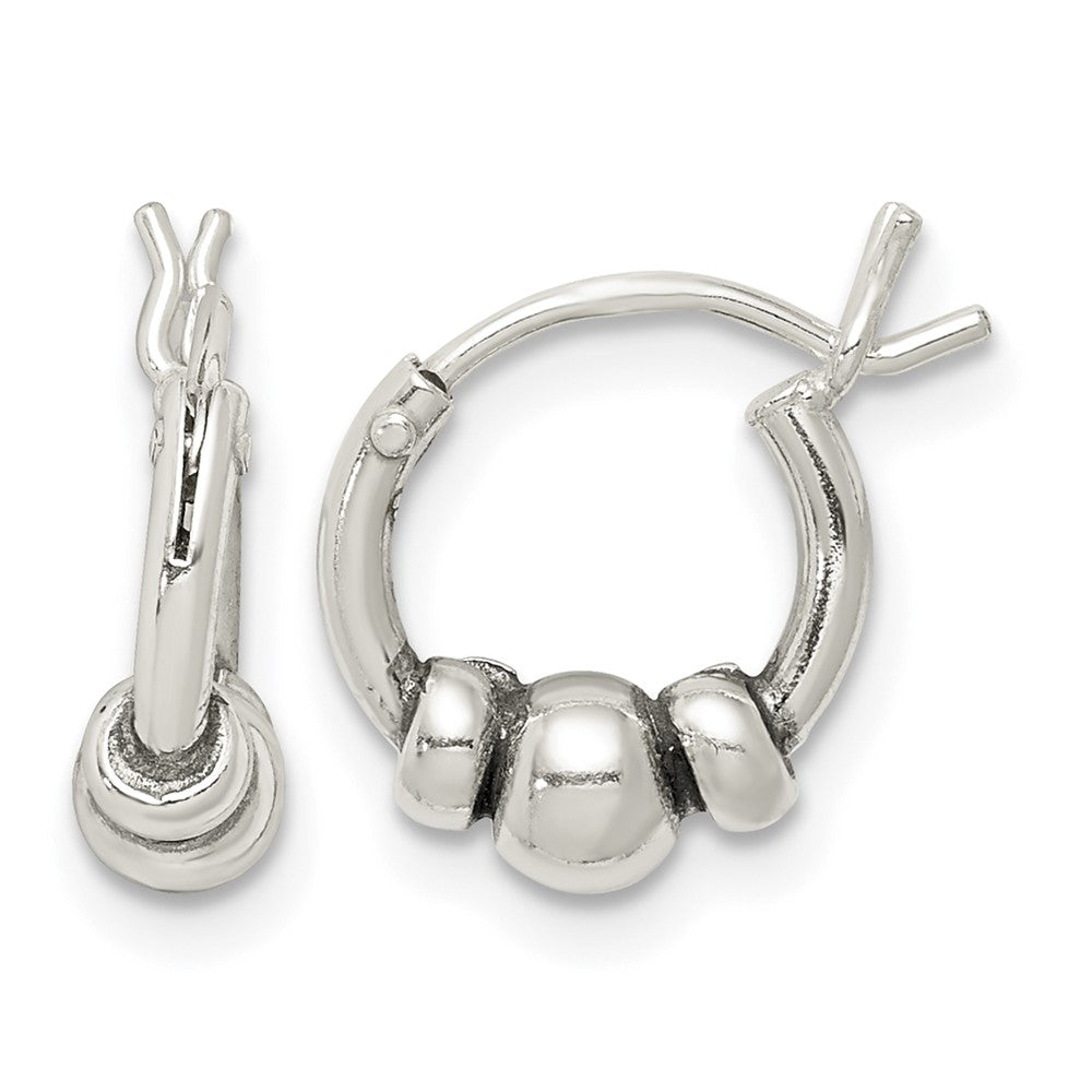 Sterling Silver Antiqued Beaded Hoop Earrings