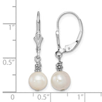 Sterling Silver RH-plated Beaded FWC Pearl Leverback Dangle Earrings