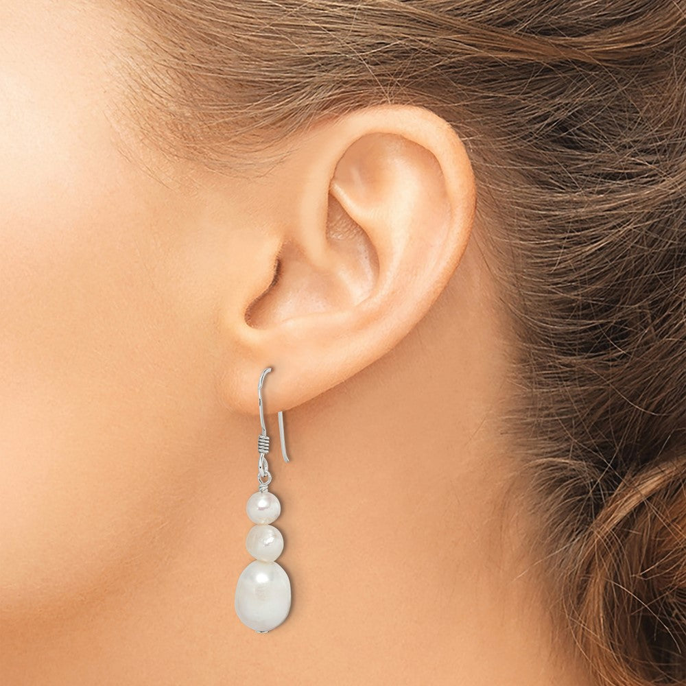 Sterling Silver Polished 6-10mm Freshwater Cultured Pearl Dangle Earrings