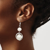Sterling Silver Polished & Textured FWC Pearl /Shell Pearl Dangle Earrings