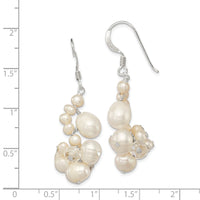 Sterling Silver Polished Crystal & FWC Pearl Cluster Dangle Earrings