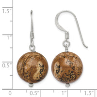 Sterling Silver Polished 14mm Round Picture Jasper Dangle Earrings
