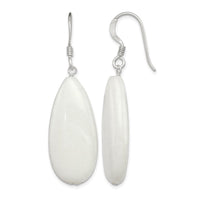 Sterling Silver Polished White Jade Teardrop Dangle Earrings
