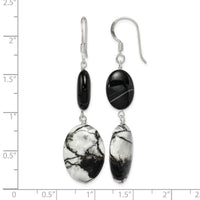 Sterling Silver Polished Black Sardonyx & Zebra Jasper Dangle Earrings