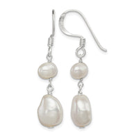 Sterling Silver Polished White Freshwater Cultured Pearl Dangle Earrings